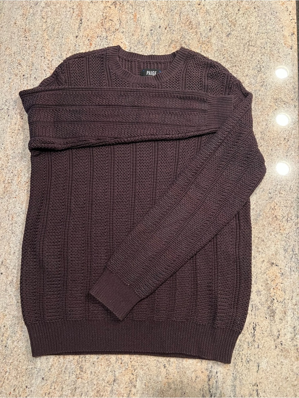 PAIGE Men's Dark Brown Cable Crewneck Sweater